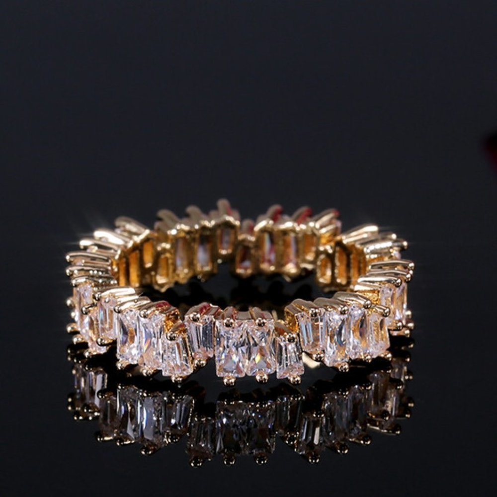 💎 Handmade Rectangle Combined Gemstones Eternity Gold Ring for Women, VIP412